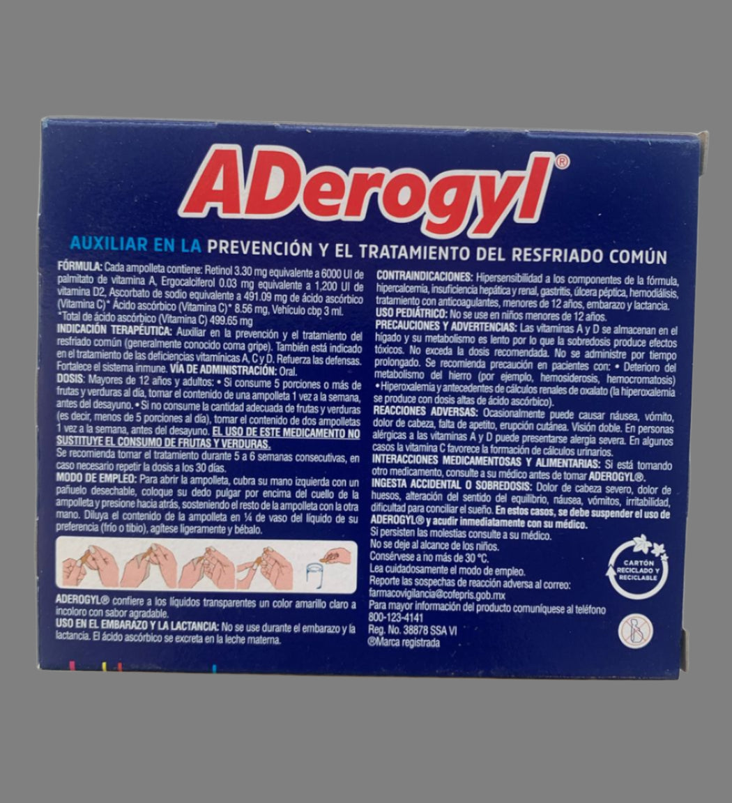 ADerogyl , Retinol, Ascorbic Acid, Ergocalciferol. 5 Ampules 3ml
