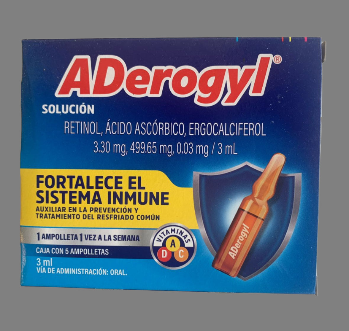 ADerogyl , Retinol, Ascorbic Acid, Ergocalciferol. 5 Ampules 3ml