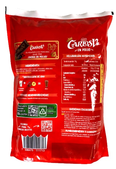 2-Pk Nestle Carlos V Milk Chocolate Powder Mix 345gr/12.16oz
