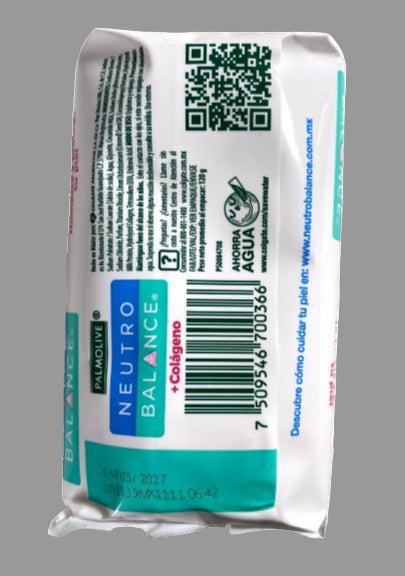 Palmolive Neutro Balance soap packaging with QR code and branding on a white background