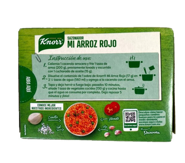 2Pk-100% Authentic Mexican Knorr Seasoning Mi Arroz Rojo 4/17g pouches
