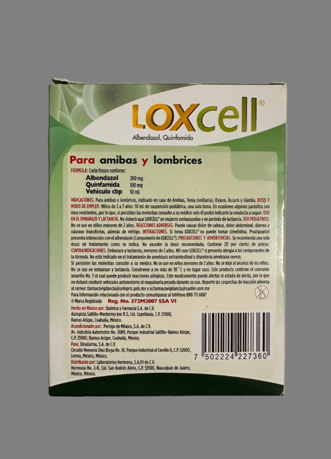Loxcell Pediatric Antiparasitic Oral Suspension 200mg/100mg 10ml