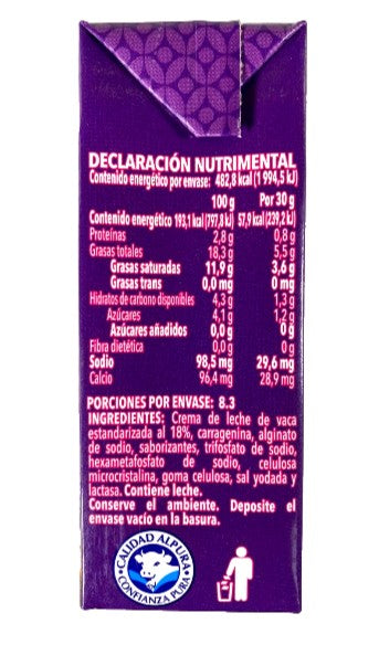6-Pk Alpura Media Crema Deslactosada 250g/8.8oz