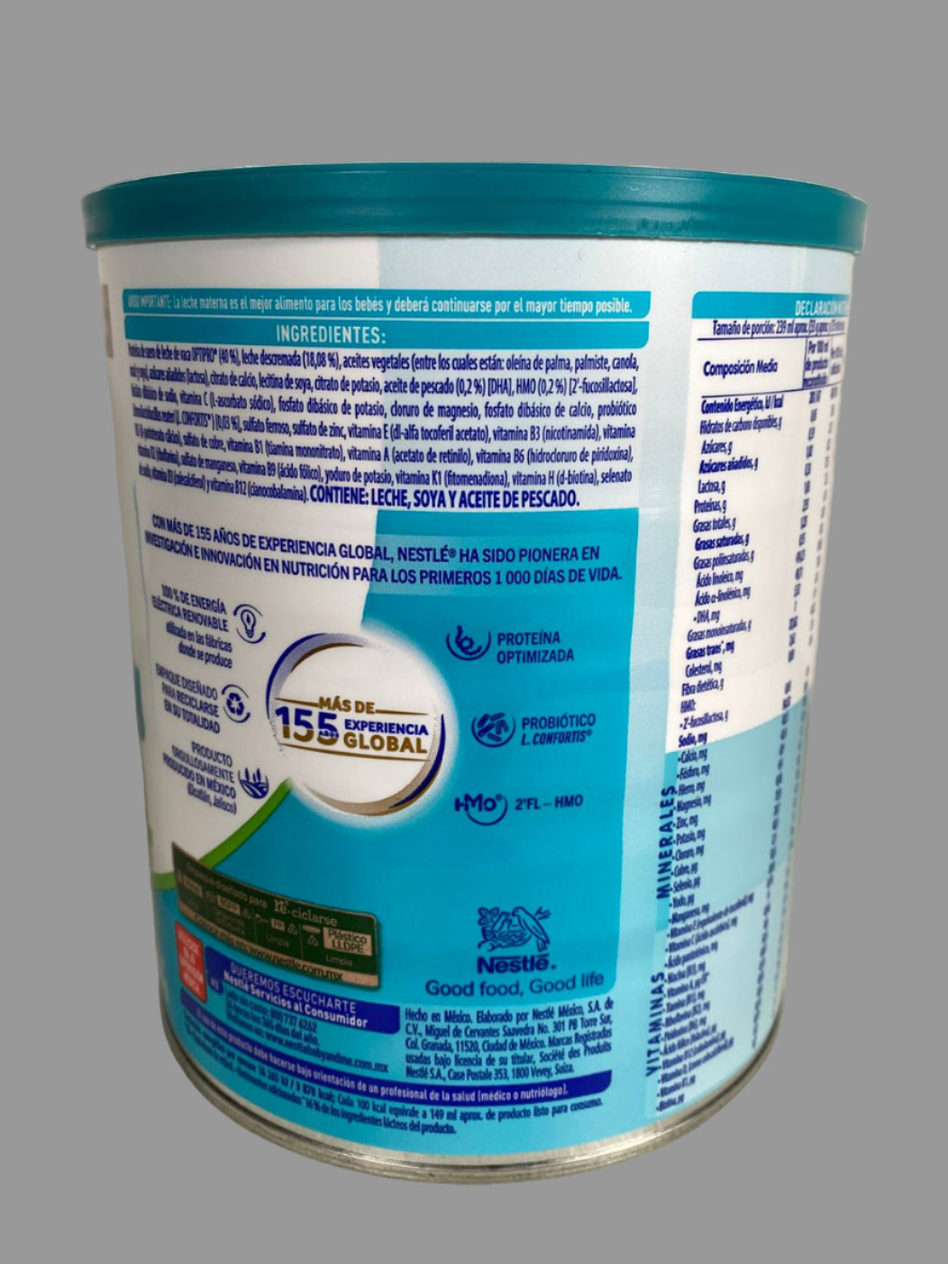 Nestle baby formula can with blue label on a white background