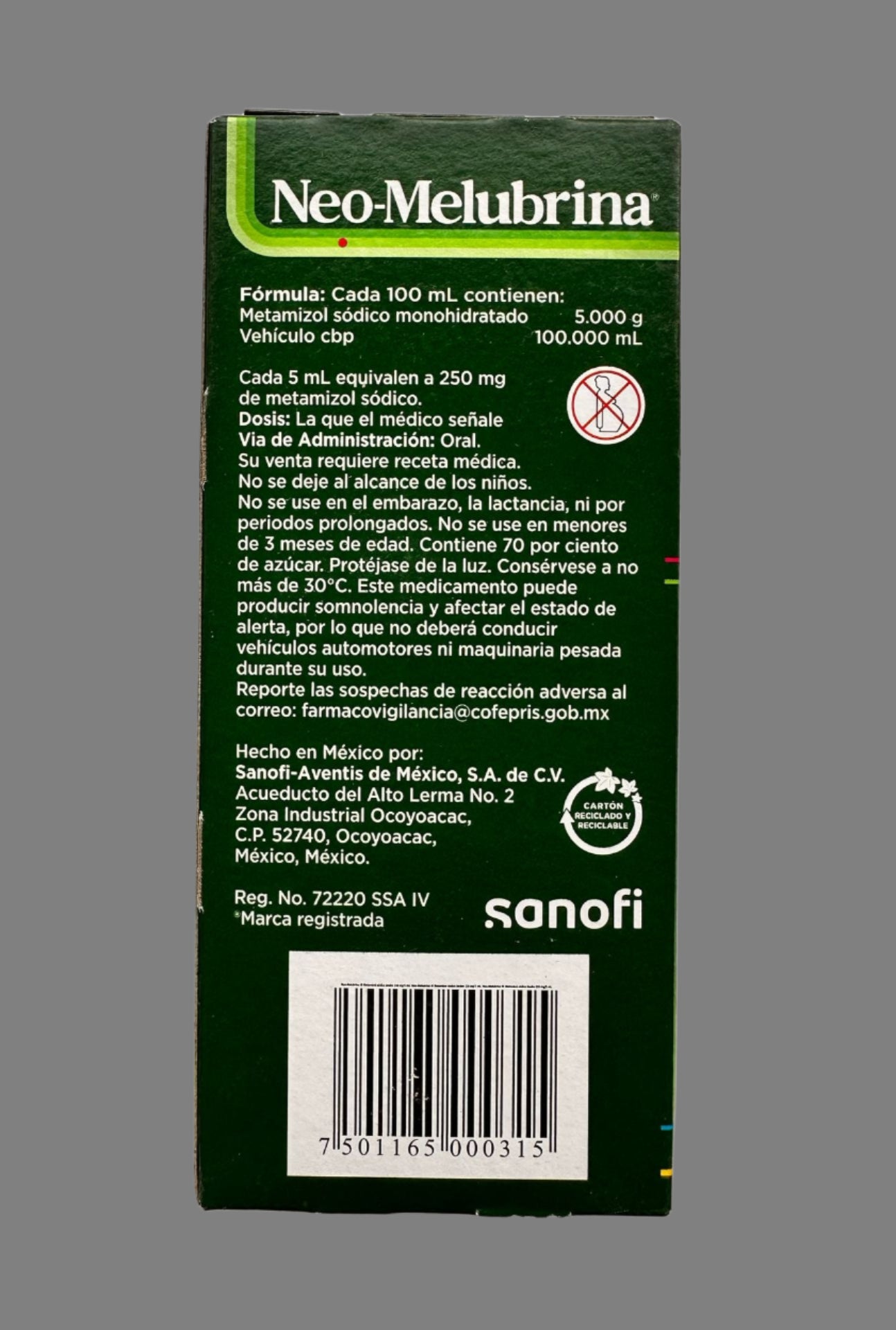 Neo-Melubrina Pediatric Syrup (Sodium metamizole) Raspberry Flavored 100ml