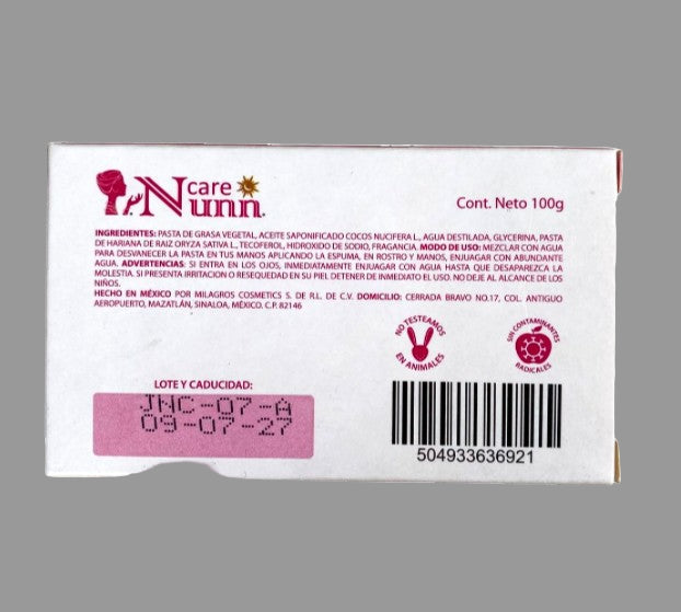 Back of a product packaging with text and logos on a white background