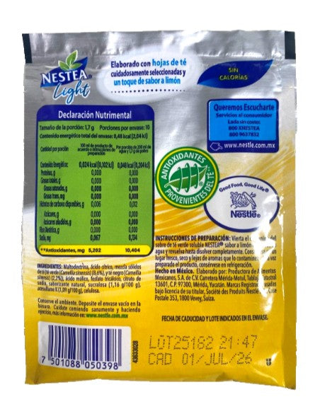 8-Pk Nestea Light Green Tea Lemon Flavor Mix 17gr/.59oz