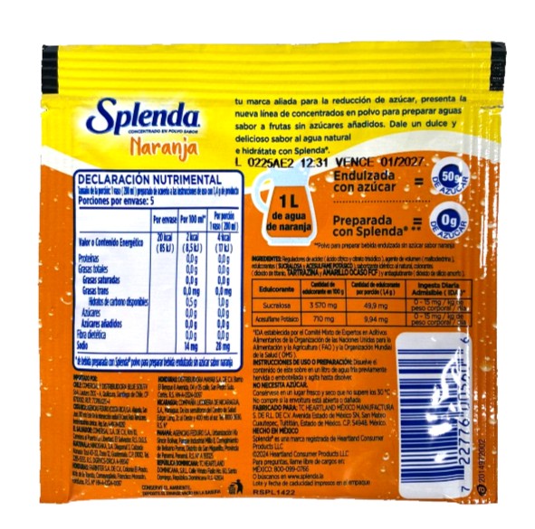 12-Pk Splenda Orange Powdered Drink Mix 7gr/.24oz
