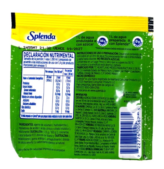 8-Pk Splenda Lemon Cucumber Powdered Drink Mix 7gr/.24oz