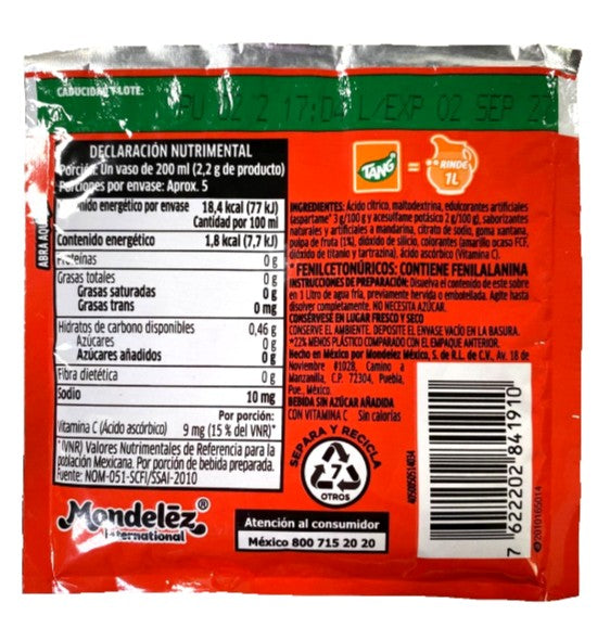 12-Pk Tang Mandarina Tangerine Drink Mix | 11g Sachet | No Sugar | Vitamin C