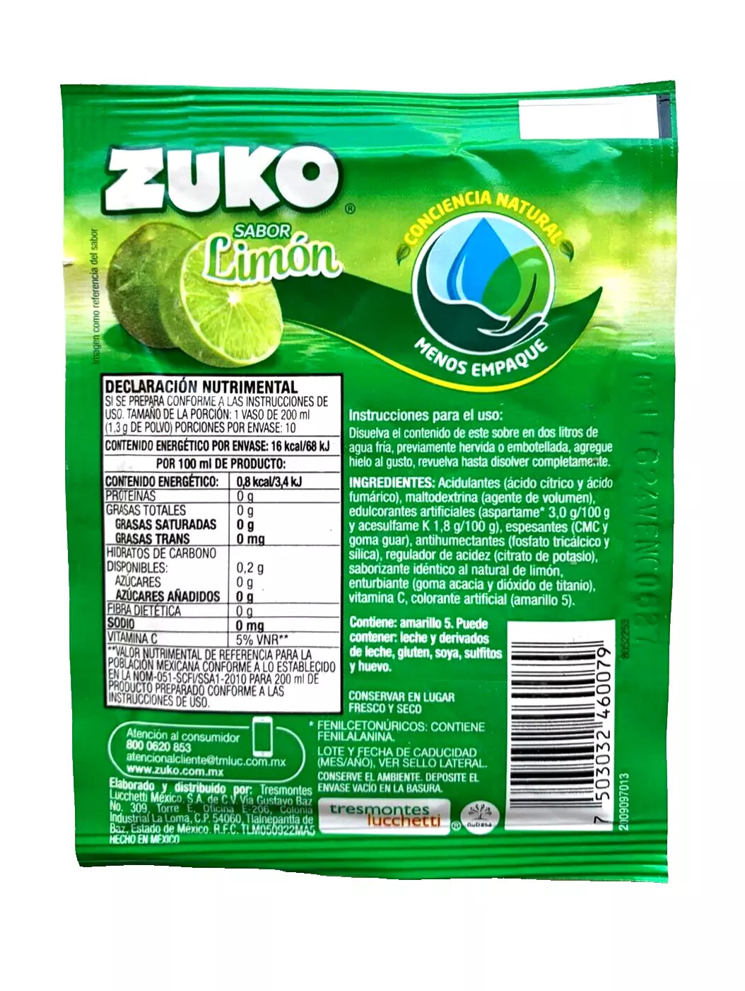 12-Pk ZUKO Limon/ Lemon ZUKO Powder Drink Flavor 13g/.45oz