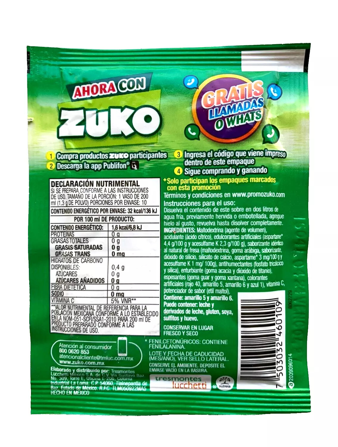 12-Pk ZUKO Naranja / Orange ZUKO Powder Drink Flavor 13g/.45oz
