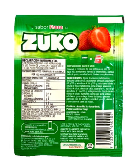 12-Pk ZUKO Strawberry Flavor Powdered Drink Mix 8g/.28oz