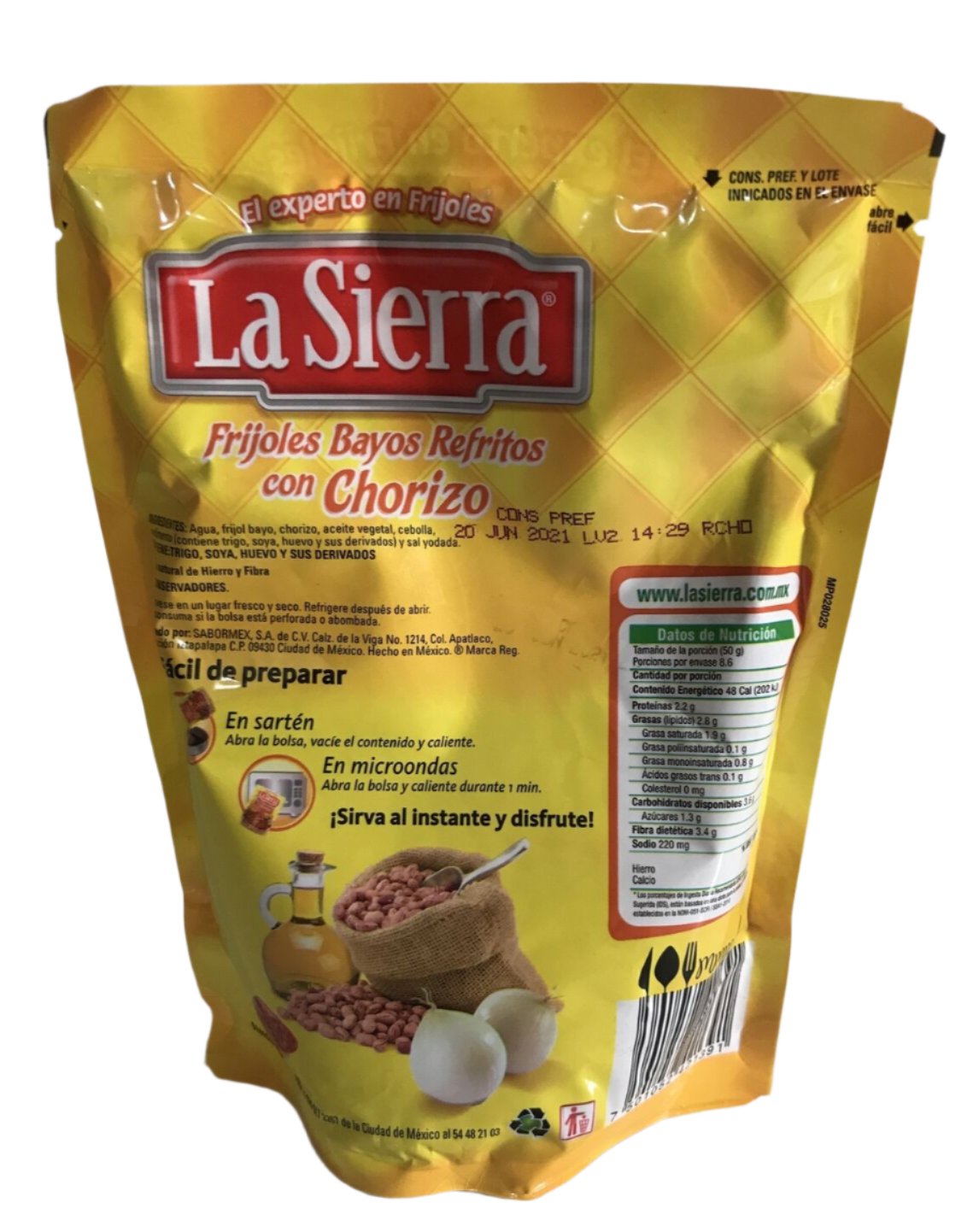 4-Pack La Sierra Mexican Refried Beans / Frijoles Bayos c/ Chorizo Ref. 430g/15oz