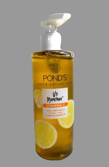 Ponds juice collection bottle with lemon slices on a white background