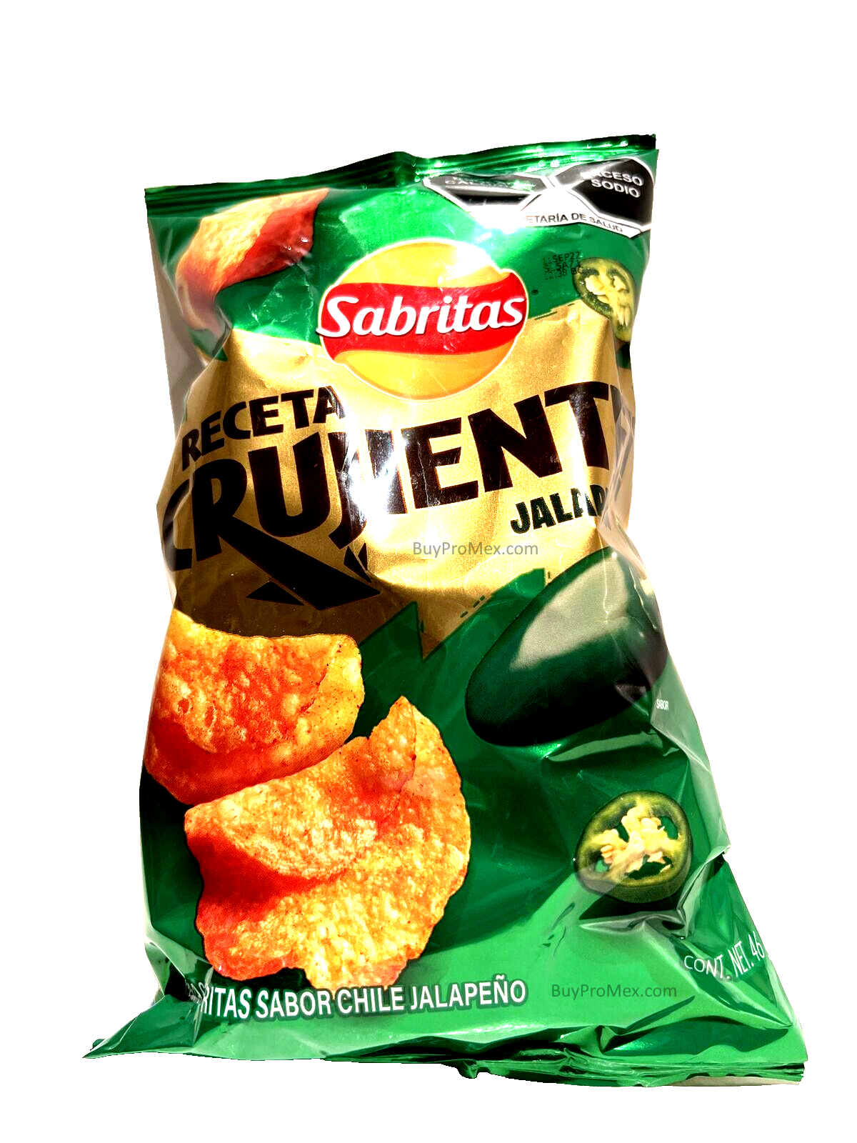 6-Pk Sabritas Receta Crujiente Jalapeño Potato Chips 46gr/1.58oz ea.