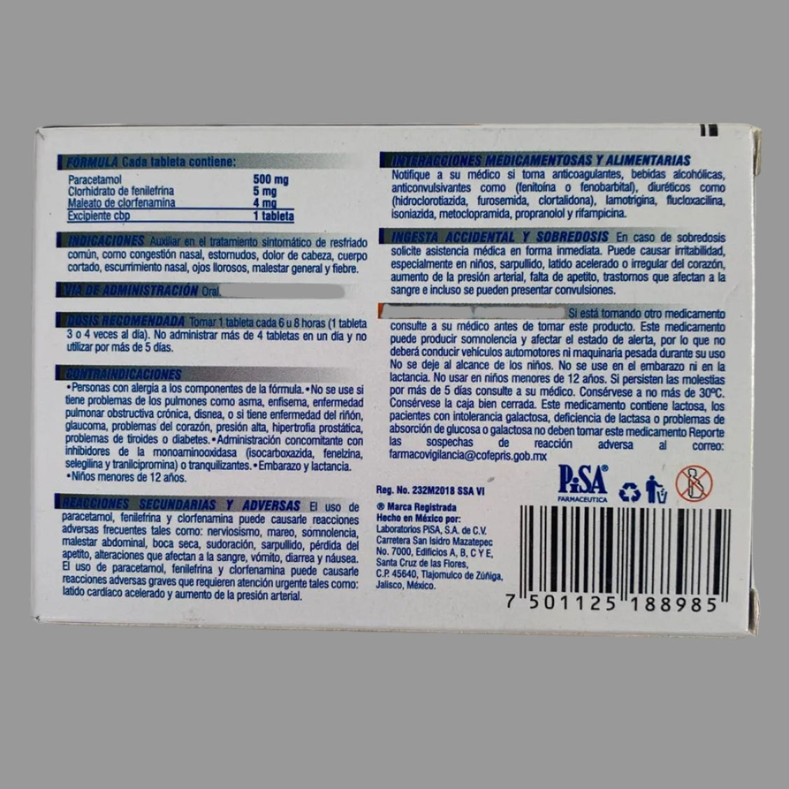 Back of a medication bottle label with text and bar code on a beige background