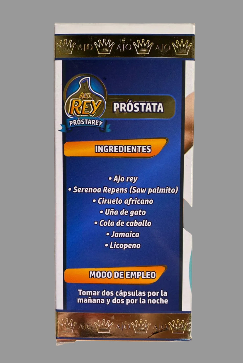 Supplement packaging with ingredients listed on a white background