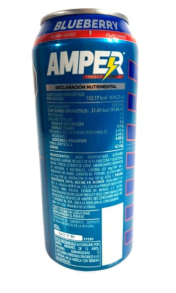 4-Pk Amper Blueberry Energy Drink 473ml/15.99 Fl oz