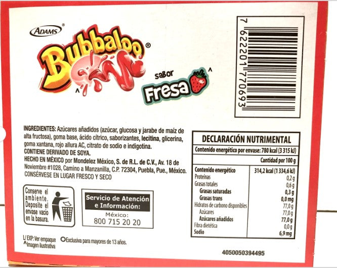 2-Pk Bubbaloo Gum Strawberry & Mint / Bubbaloo Chicle Sabores  255gr/8.99oz