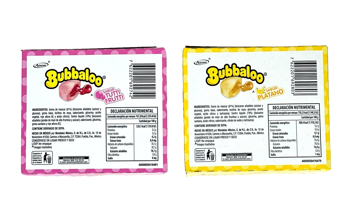 2-Pk Bubbaloo Chicle Sabores Gum Bubbaloo Banana & Tutti-Frutti 255gr/8.99oz