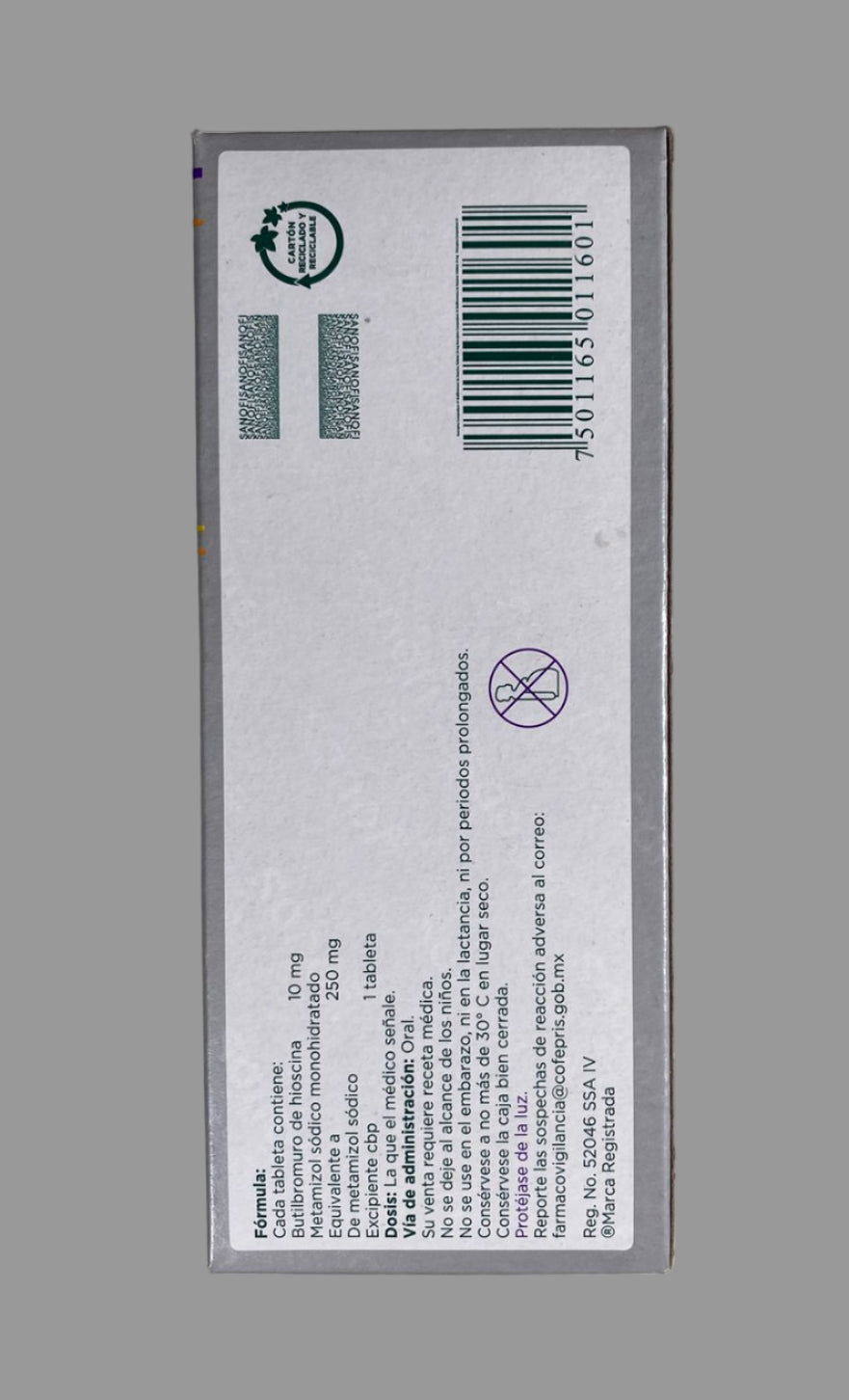 Product packaging with a barcode and text on a light gray background