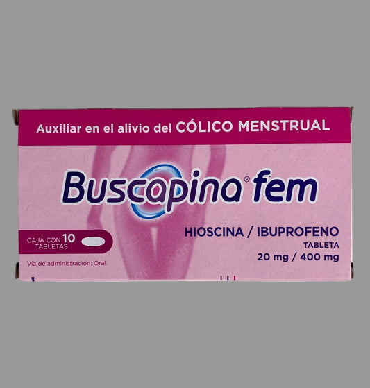 Box of Buscapina fem medication on a white background