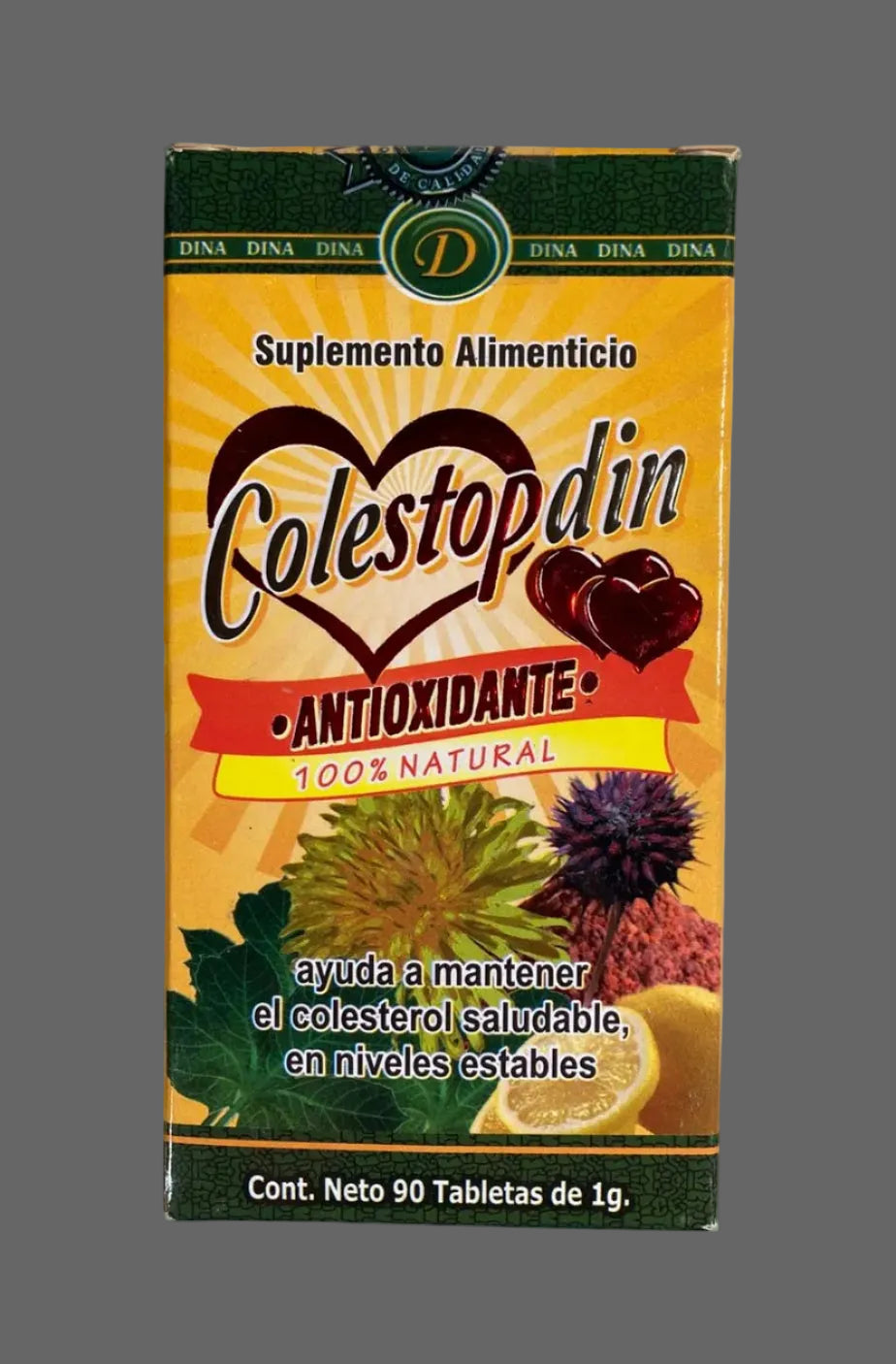 Box of Colestopdin supplement on a light gray background