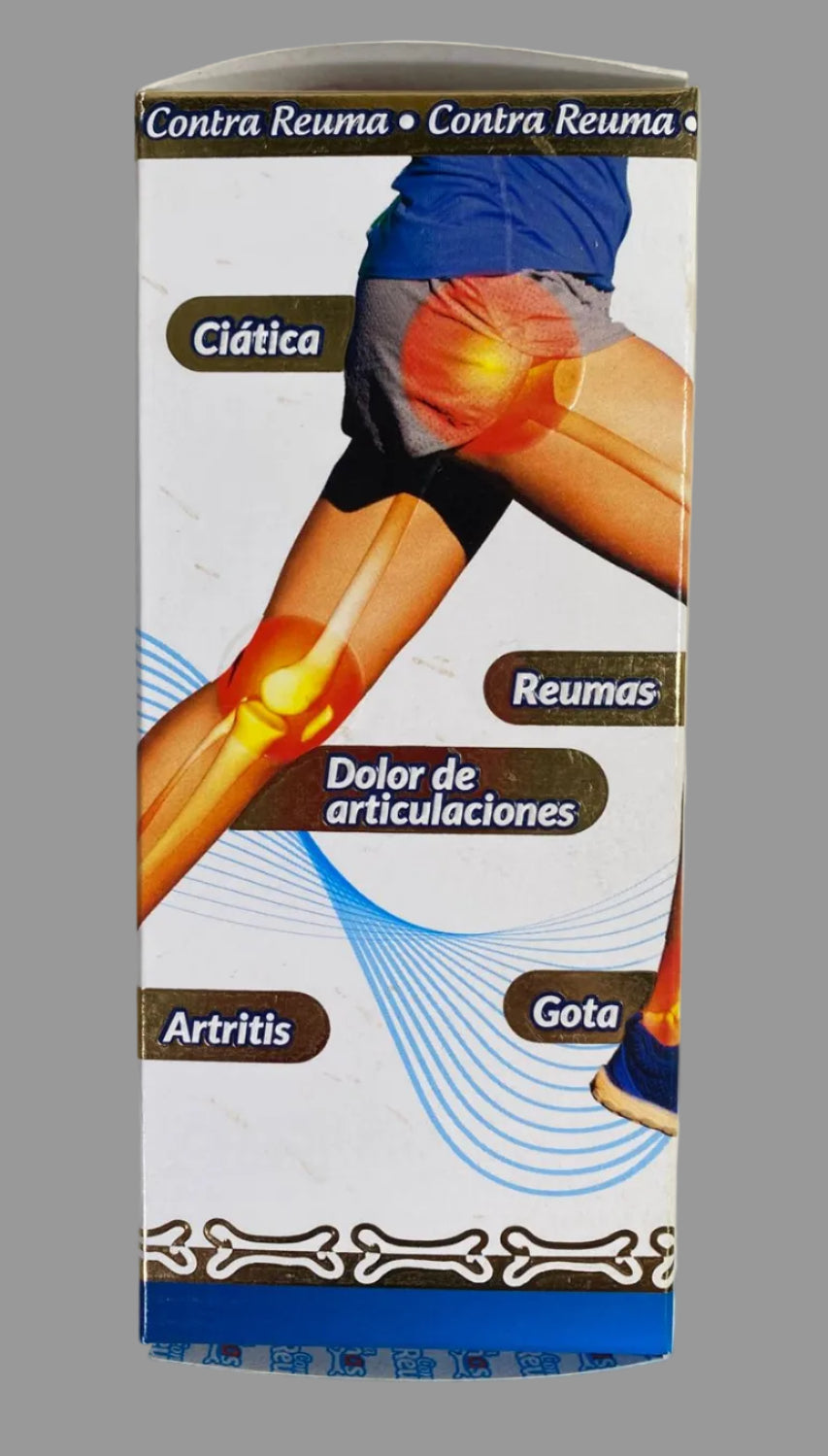 Product packaging for joint pain relief with a visual of a leg and knee on a white background.