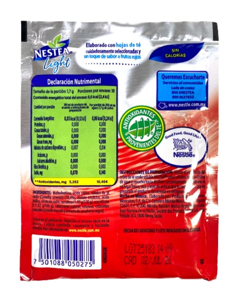 8-Pk Nestea Light Green Tea Frutos Rojos Flavor Mix 17gr/.59oz