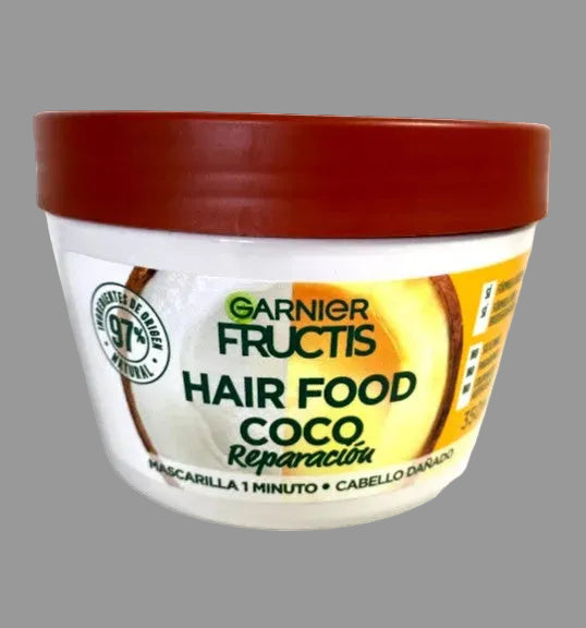 Garnier Fructis Hair Food Coco Reparacion hair mask jar on a white background