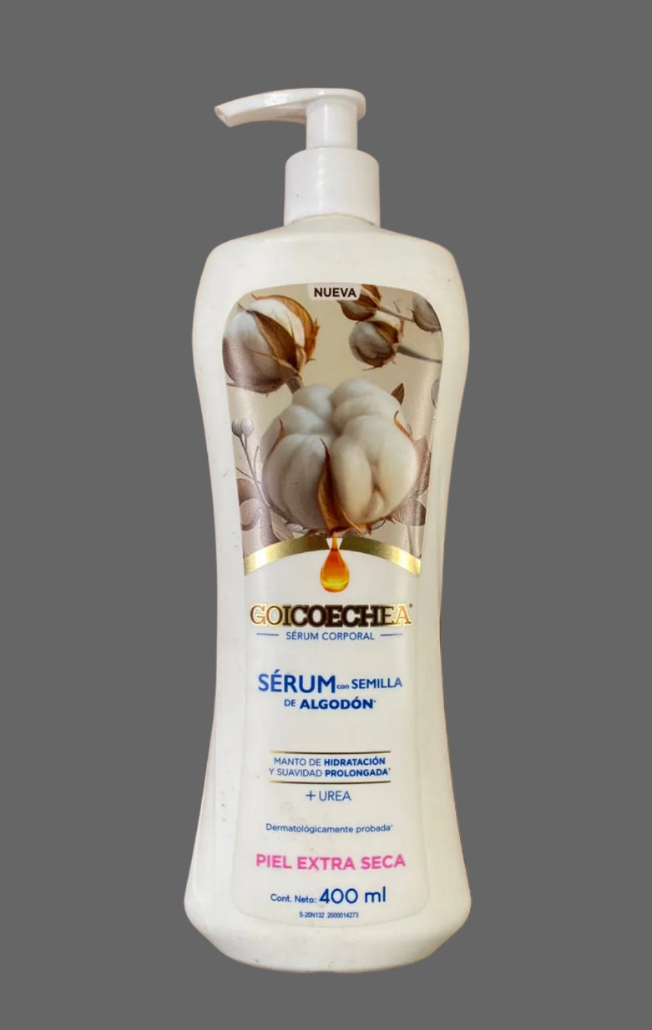 "Goicoechea Sérum Corporal con Semilla de Algodón + Urea 400ml pump bottle — Mexican body serum for extra dry skin"