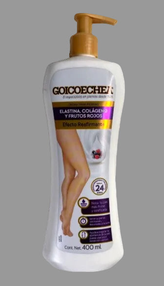 Lotion bottle with pump labeled 'Goicoechea' on a white background