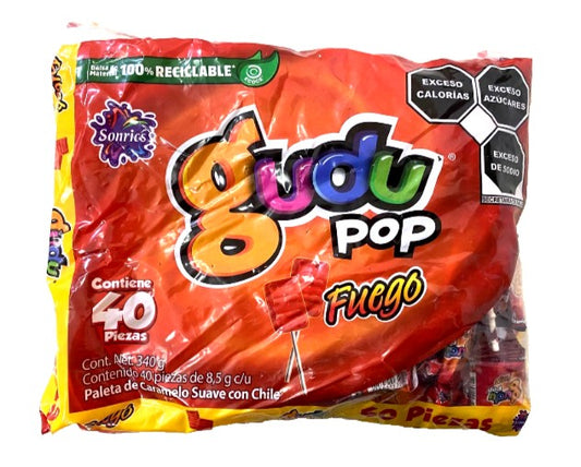 Sonrics Gudu Pop Fuego Paletas/Lollipops 40pzs 340g/1.2lb