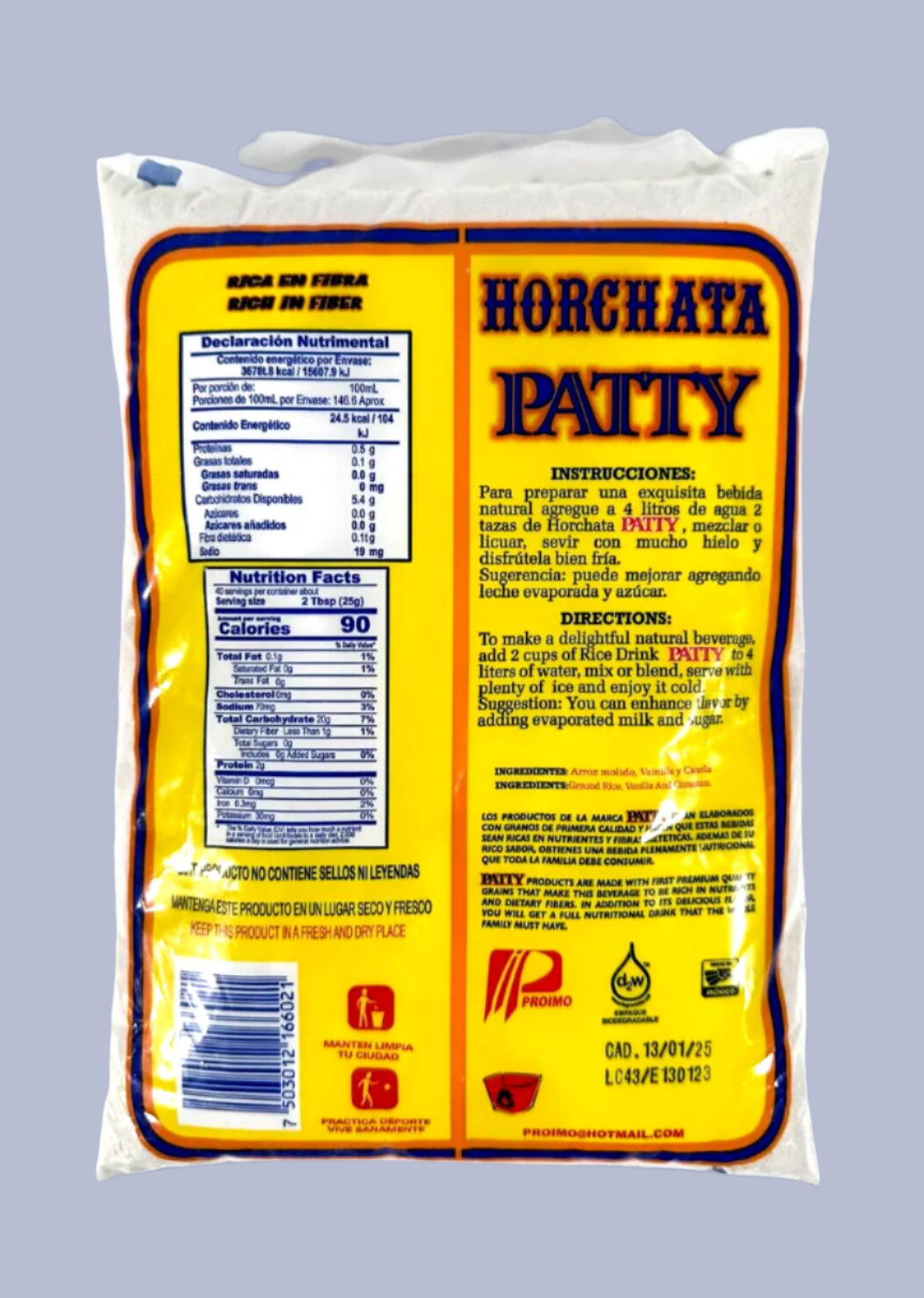 Horchata Patty Traditional Rice Drink/ 1Kg/35.2 Oz  (Makes 151 servings!)