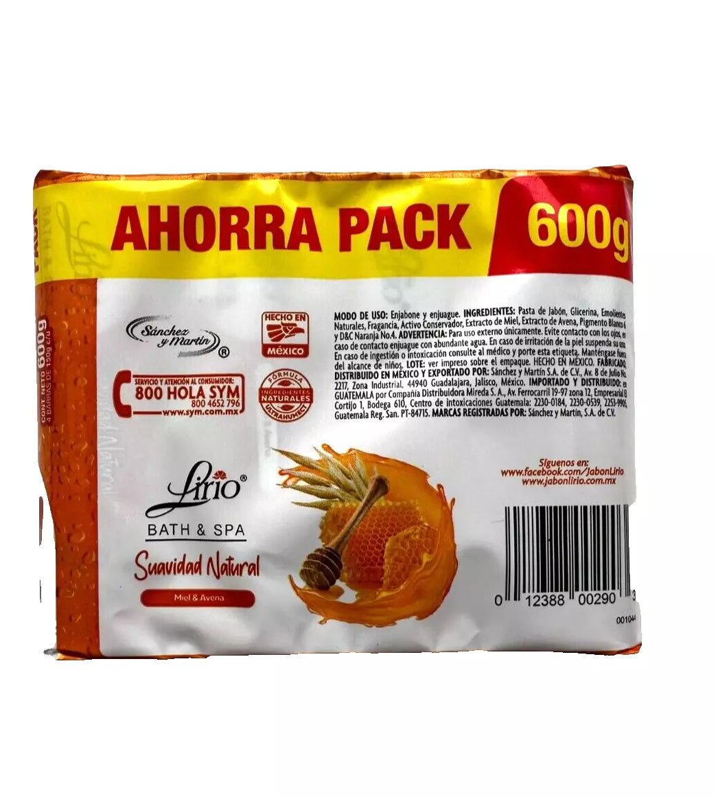 4-Pk Jabon Lirio Bath&Spa Miel&Avena/Honey&Oatmeal 150g/5.29oz