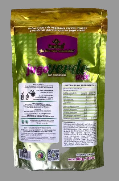 Jugo Verde Mix 500g back label nutrition facts ingredients Inmóvil Mexico supplement