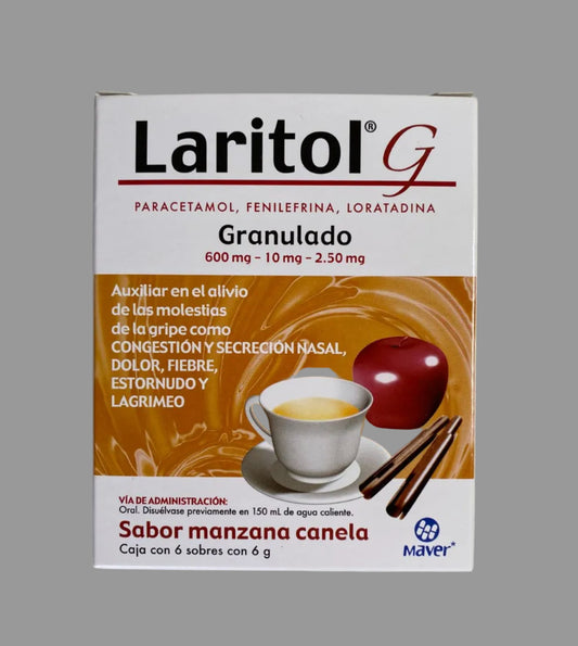 Laritol G Cold Relief Tea | Apple Cinnamon | Paracetamol, Decongestant & Antihistamine | 10 Sachets
