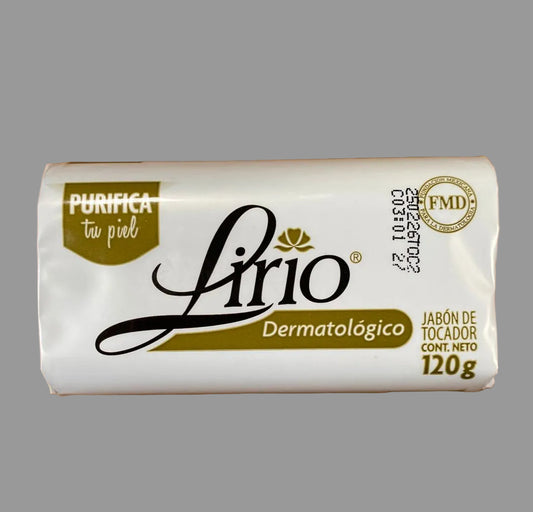 "Lirio Dermatológico Jabón de Tocador 120g — Mexican dermatological bar soap, FMD endorsed, skin purifying formula"