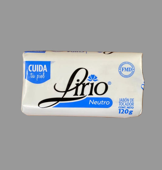 Lirio Neutro Jabón de Tocador 120g bar soap — authentic Mexican neutral soap with glycerin, FMD endorsed"
