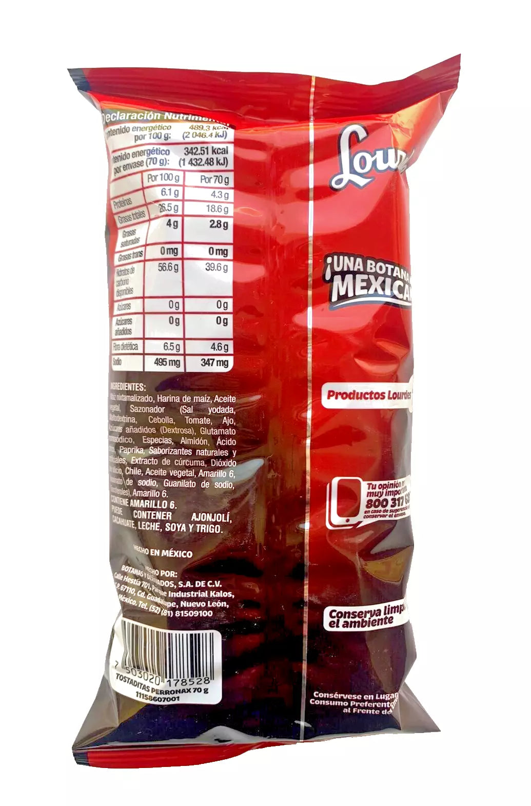 8-Pk Lourdes Tostaditas Adobadas c/Habanero /Lourdes Perronax 70g/2.46oz