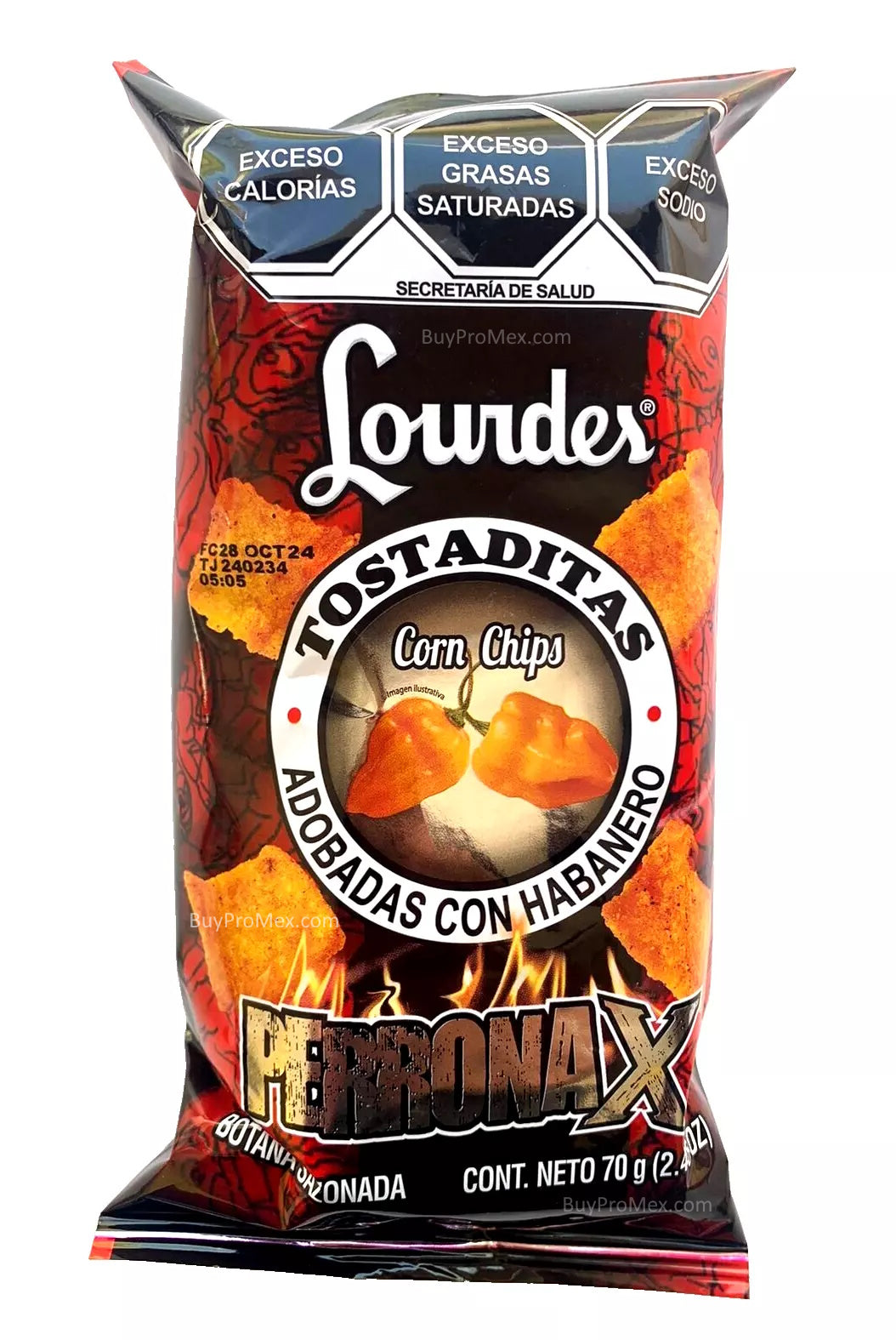 8-Pk Lourdes Tostaditas Adobadas c/Habanero /Lourdes Perronax 70g/2.46oz