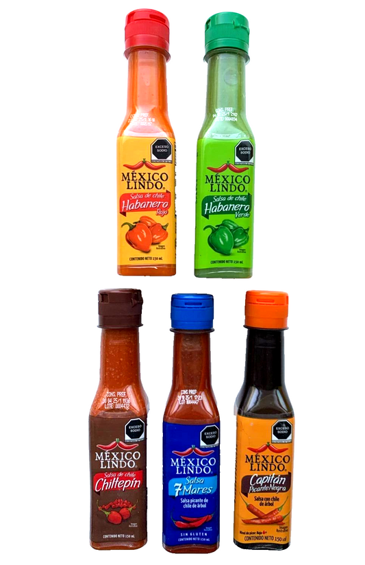 5-Pack Mexico Lindo Assorted Hot Sauces / Varias Salsas 150ml/5oz