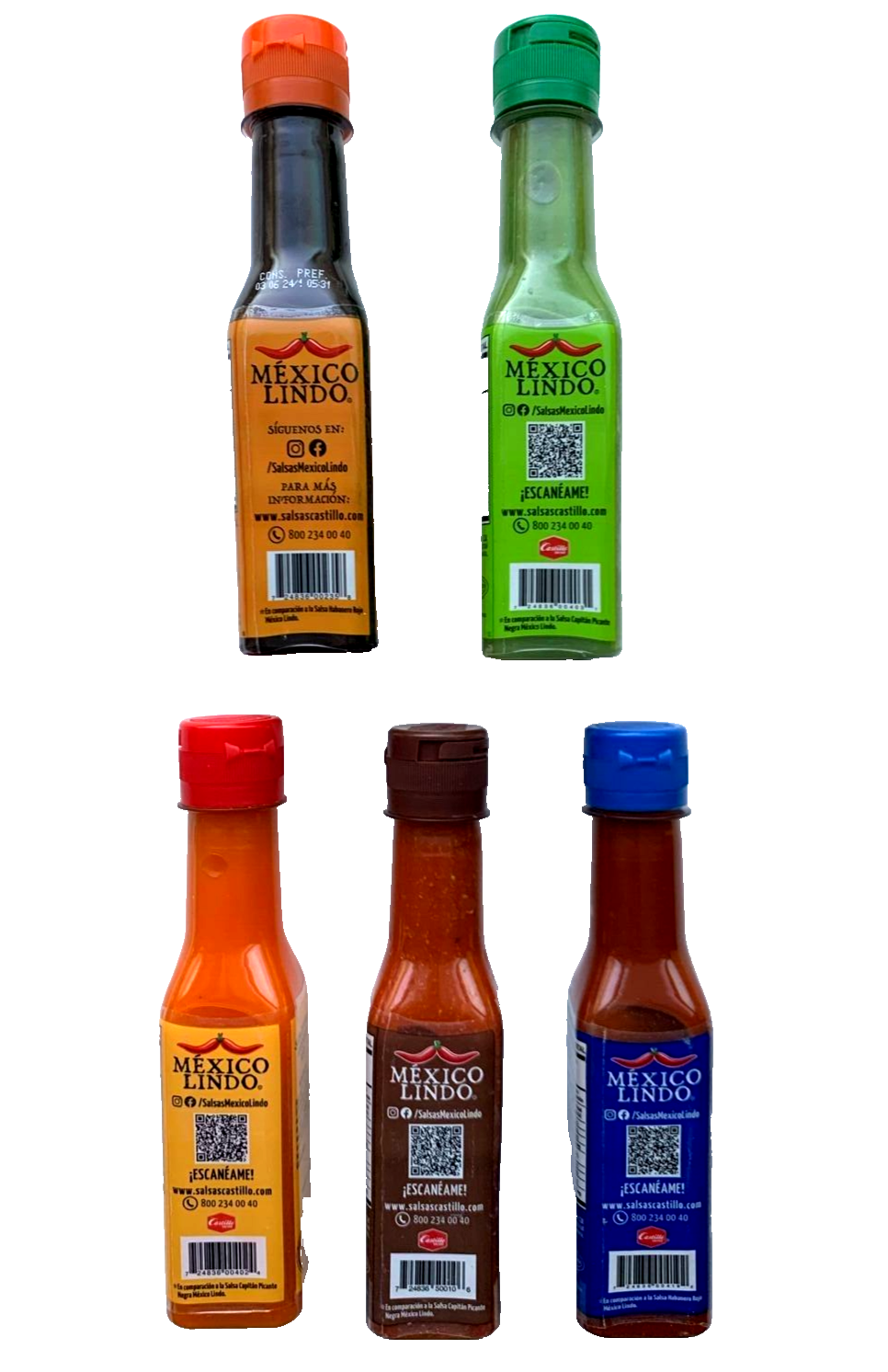 5-Pack Mexico Lindo Assorted Hot Sauces / Varias Salsas 150ml/5oz