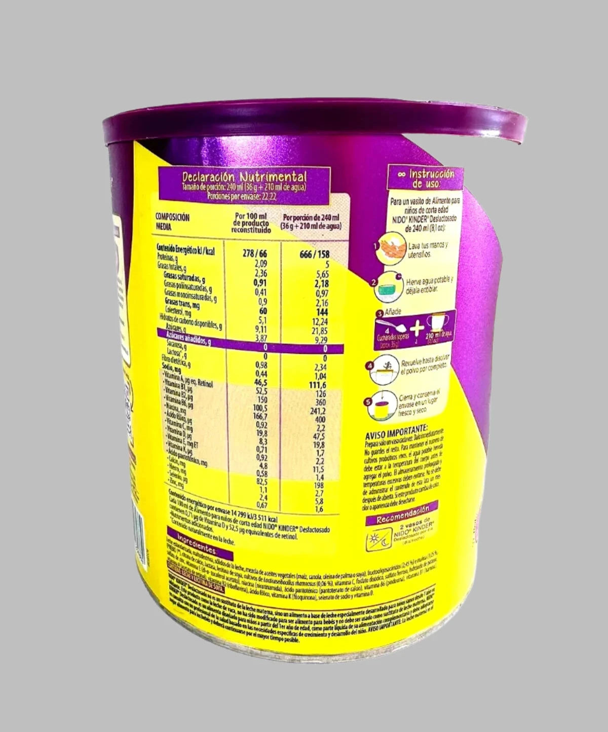 Nestle Nido Non-Lactose Powdered Milk ages 1-3/ Nestle Nido deslactosado 800gr