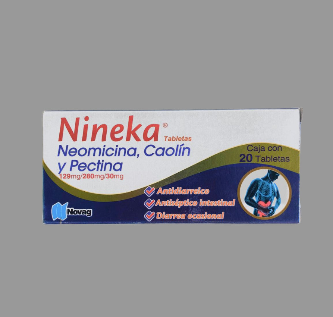 Box of Nineka Neomicina, Caolón y Pectina on a white background