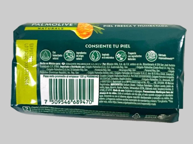 Palmolive soap bar with green and yellow packaging on a white background