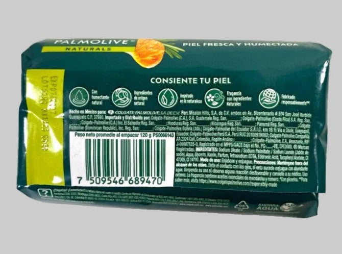 Palmolive Naturals Mandarin Rosemary soap 120g ingredients and label back view