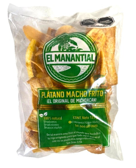 4Pk-El Manantial Platano Macho Frito/Fried Plantain 100% Michoacano 125g/4.40 oz