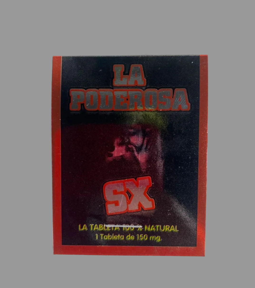 Sticker with 'La Poderosa SX' text on a textured white background